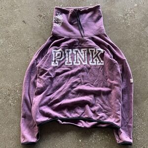 Victoria's Secret PINK Sweatshirt Womens Medium Purple Funnel Neck Fleece Logo